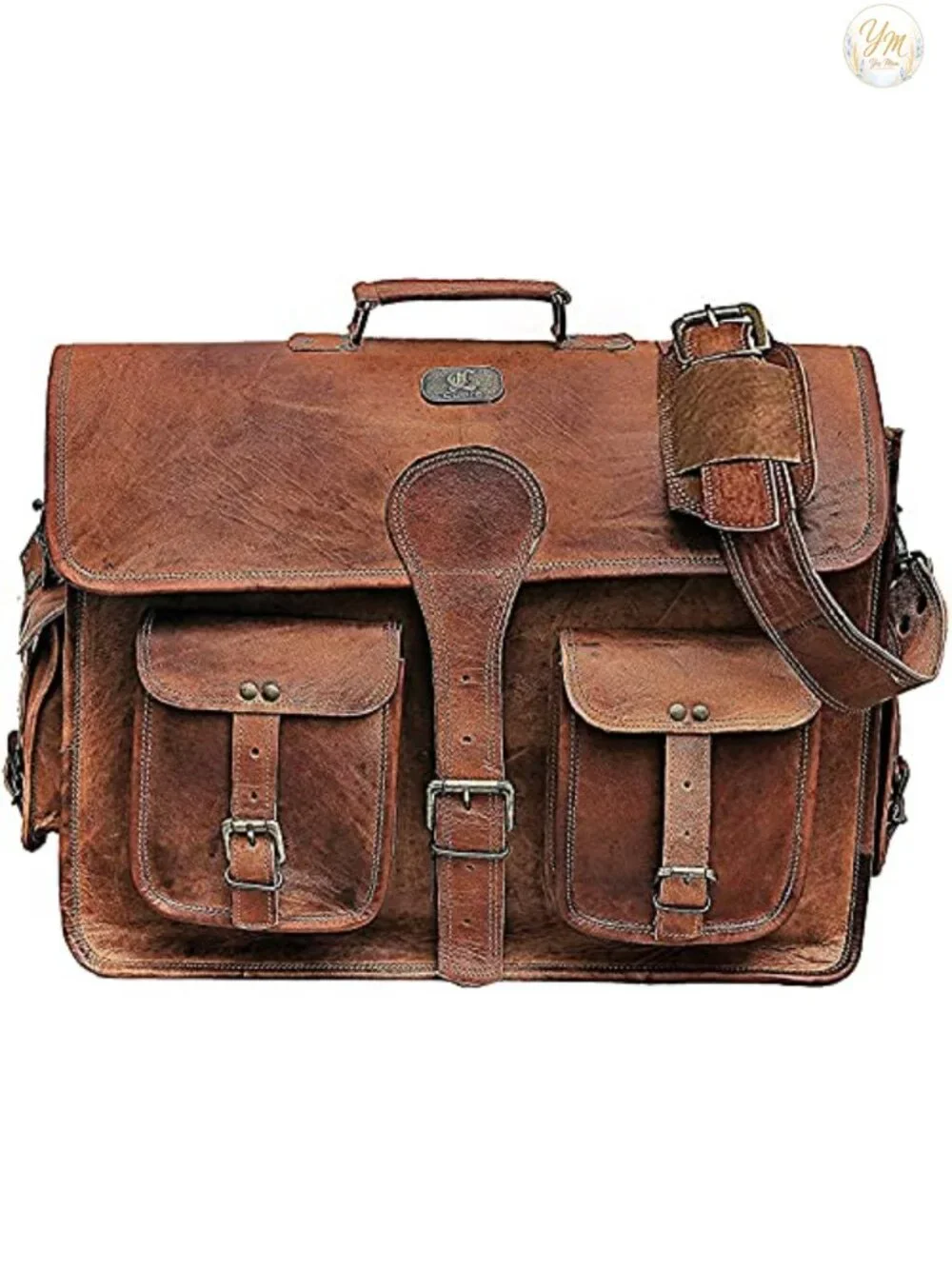 Vintage Handmade Leather Messenger Bag Laptop Briefcase Satchel with Canvas